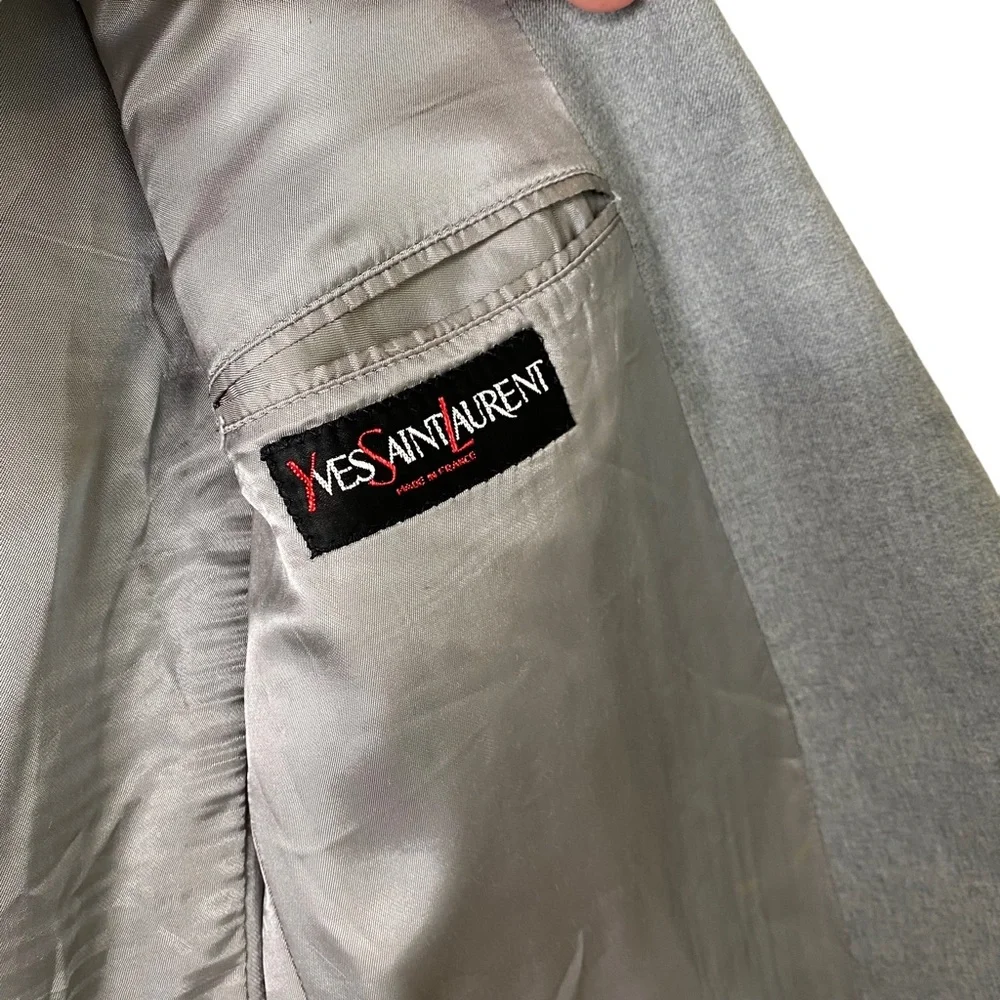 YSL Yves Saint Laurent Vintage Virgin Wool Sportscoat Blazer Jacket Grey Size 44 - Picture 6 of 8